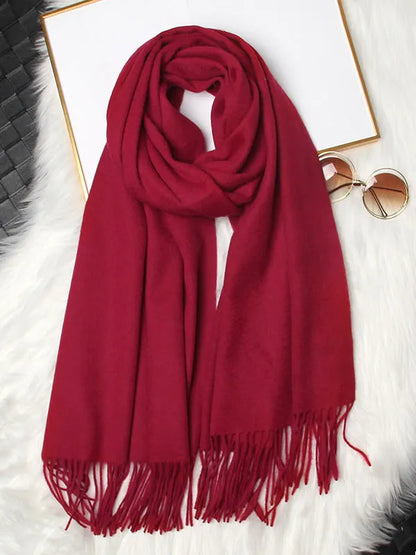 Clearance-Pure Wool Scarf Shawl w/ Fringed Decoration 200x70cm/79