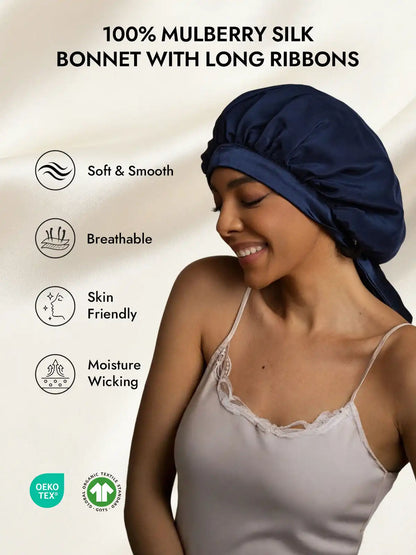 100% Mulberry Silk Elegant Bonnet with Long Ribbons