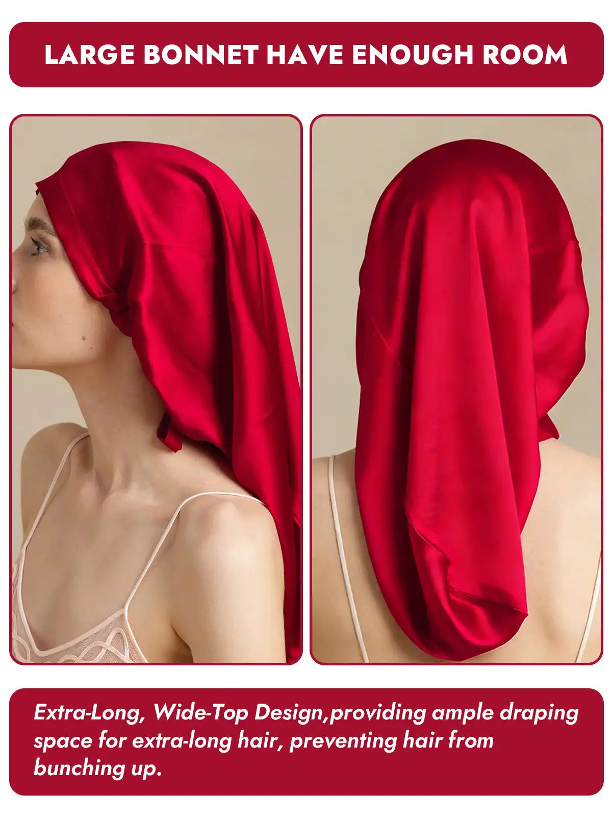 100% Mulberry Silk Elegant Bonnet for Long Hair