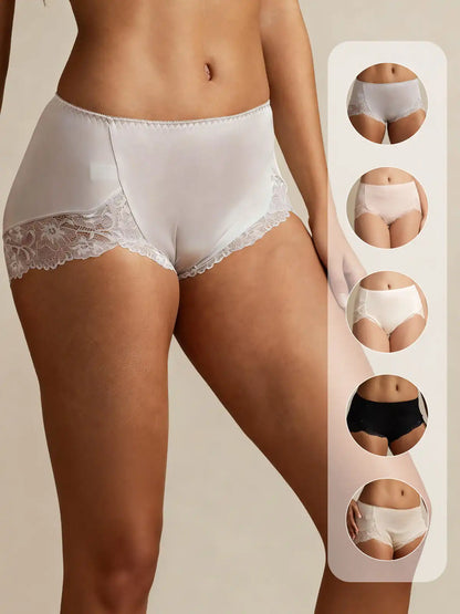 100% Mulberry Silk High Rise Knickers Lace Trim Panty