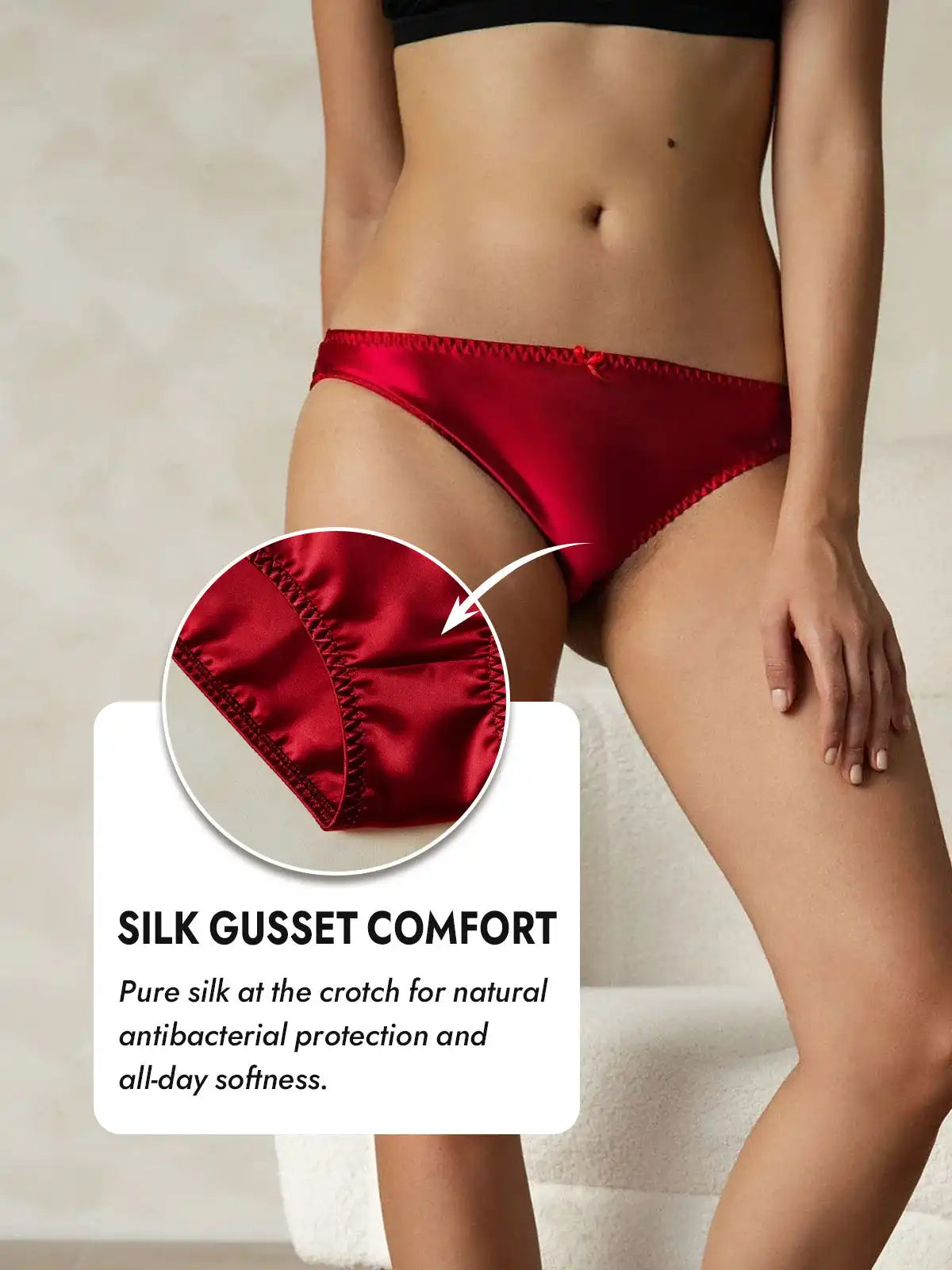 100% Mulberry Silk Classic Bikini Panty with Bow