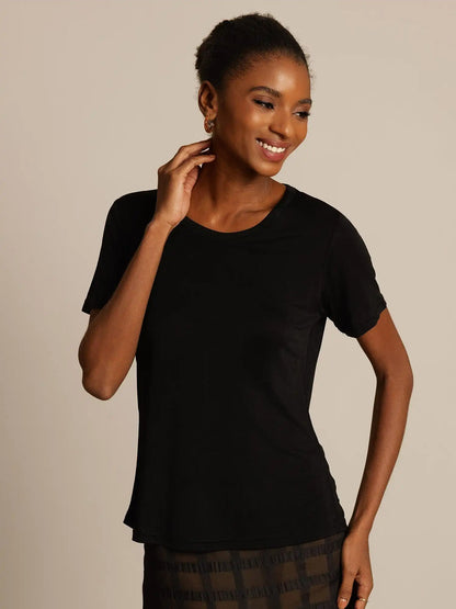 Women's 100% Mulberry Silk Short Sleeve Round Neck Basic T-Shirt