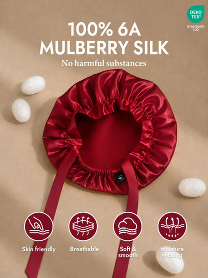 100% Mulberry Silk Sleep Bonnet with Ribbons