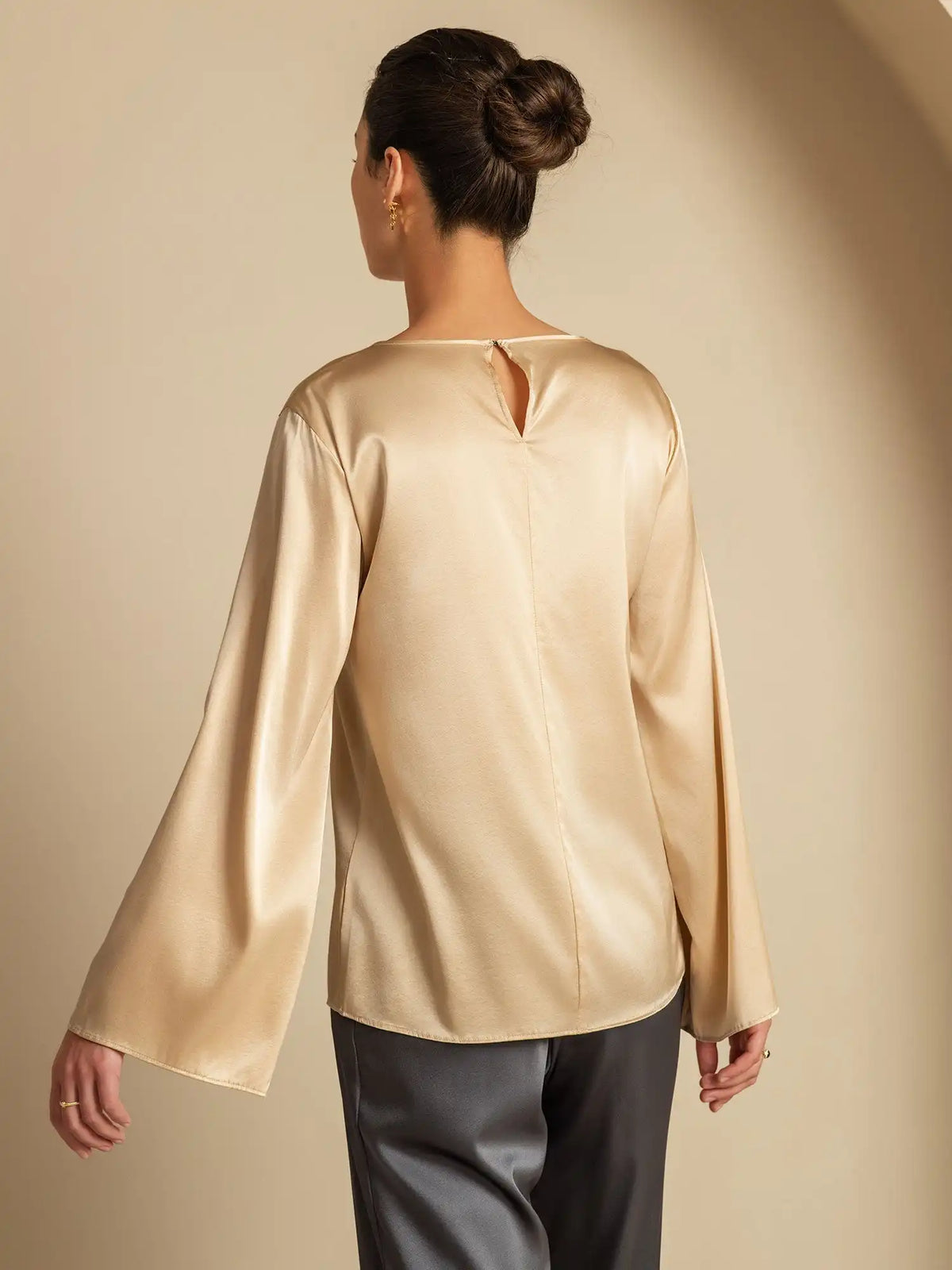19Momme Silk Bell Sleeve Boat Neck Women's Top