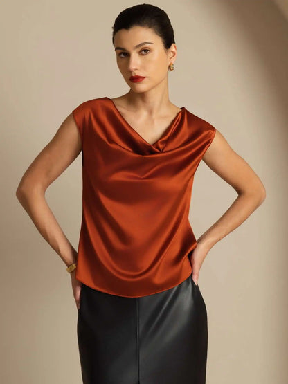 19Momme Silk Cap Sleeve Cowl Neck Women's Top