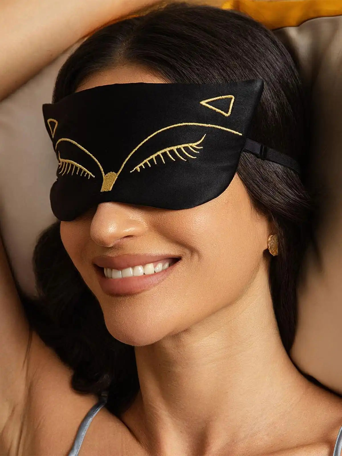 100% Mulberry Silk Cat Embroidered Eye Mask