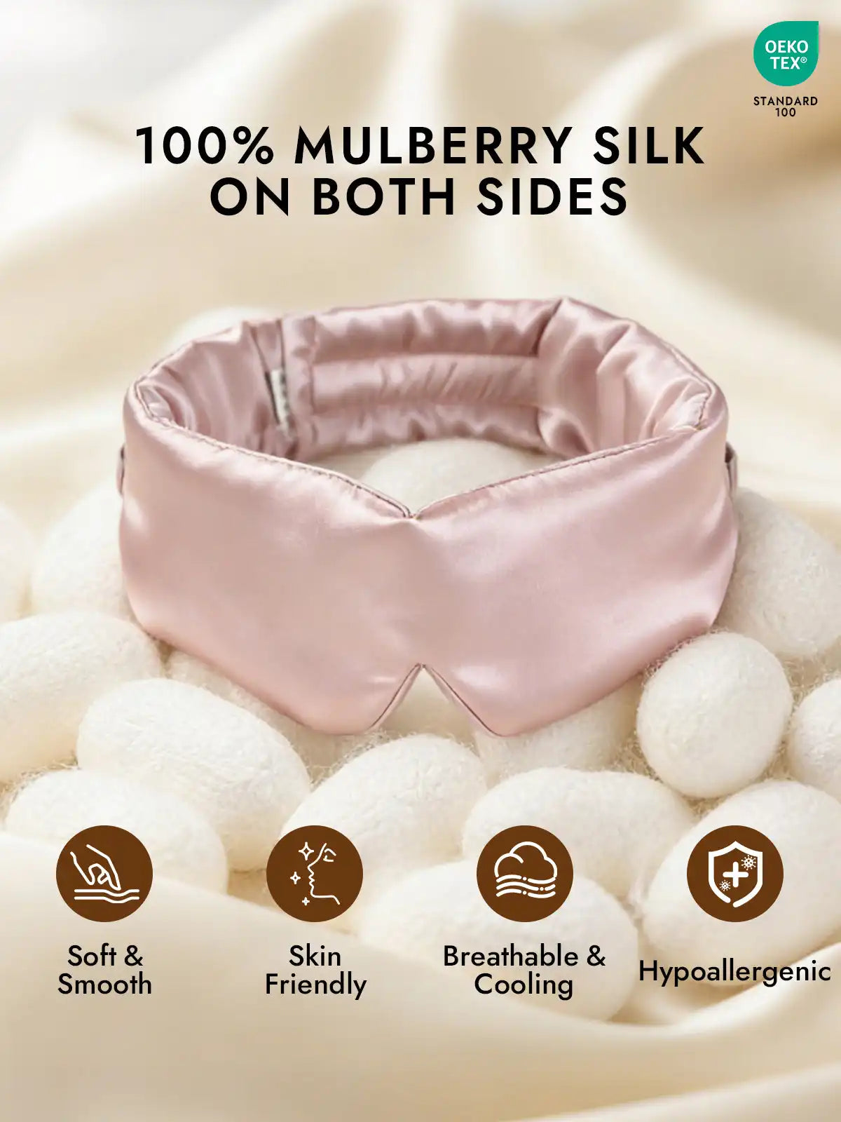 100% Mulberry Silk Adjustable Velcro Wrap-Around Silk Sleep Eye Mask