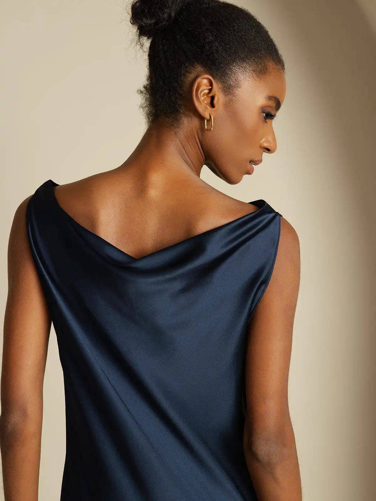 19Momme Silk Sleeveless Cowl Neck Knee Elegant Dress