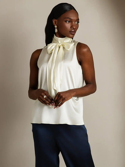 19Momme Silk Sleeveless Tie Neck Blouse