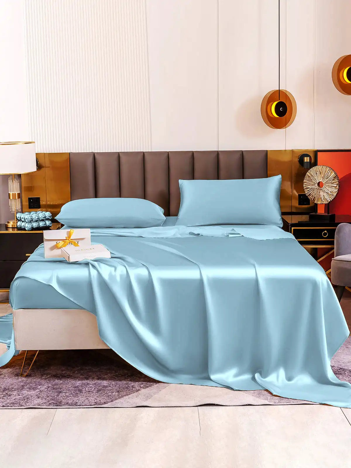 19Momme 4Pcs 100% Mulberry Silk Bedding Set Fitted&Flat Sheets+2x Pillowcases