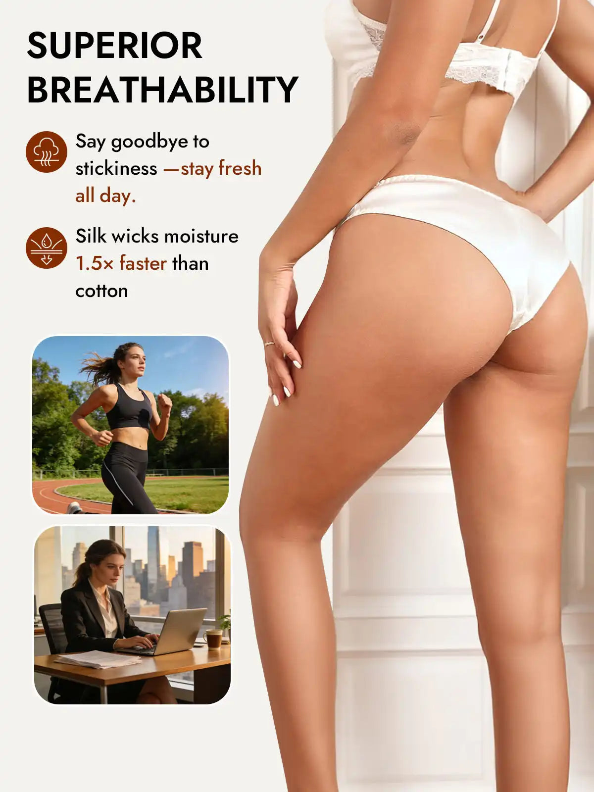 100% Mulberry Silk Briefs Comfy Breathable Panty