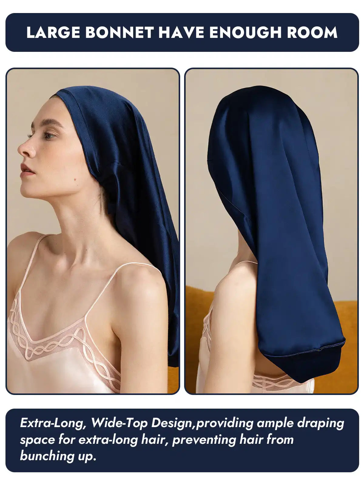 100% Mulberry Silk Elegant Bonnet for Long Hair