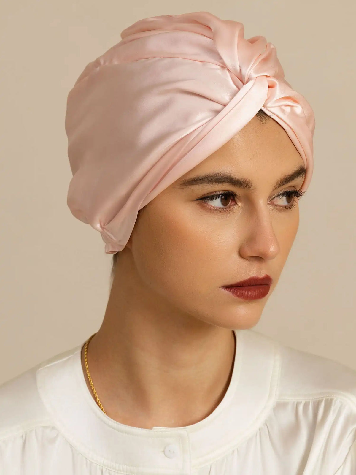 22Momme 100% Mulberry Silk Knot-Front Hair Bonnet with Adjustable Button Design