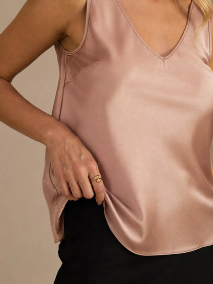 19Momme Silk Sleeveless V Neck Women's Tank Top with V Back Design