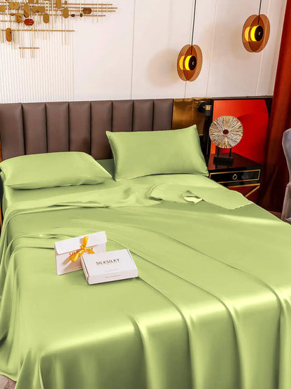 19Momme 4Pcs 100% Mulberry Silk Bedding Set Fitted&Flat Sheets+2x Pillowcases