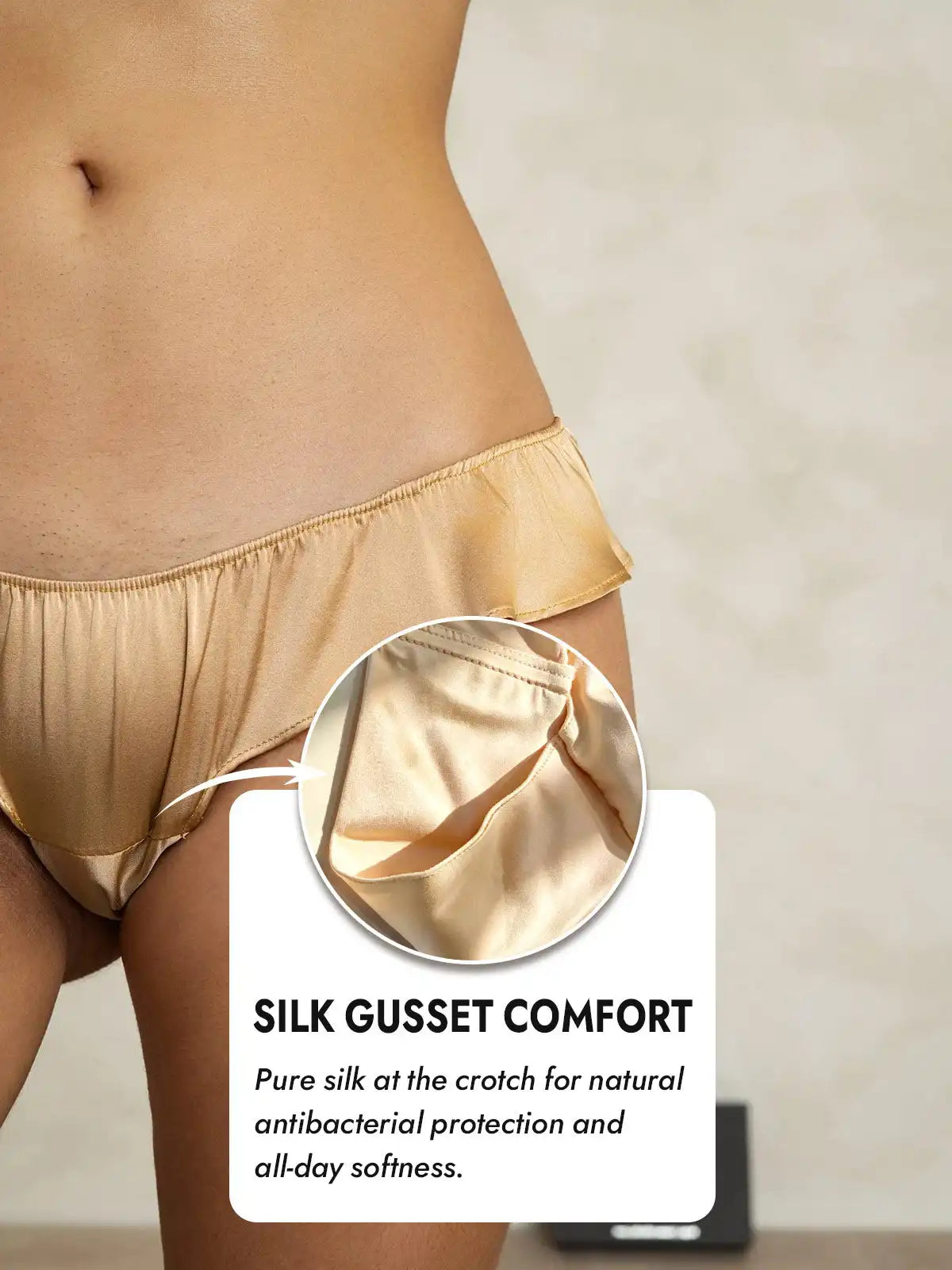 100% Mulberry Silk Low-Rise Ruffle Trim Panty