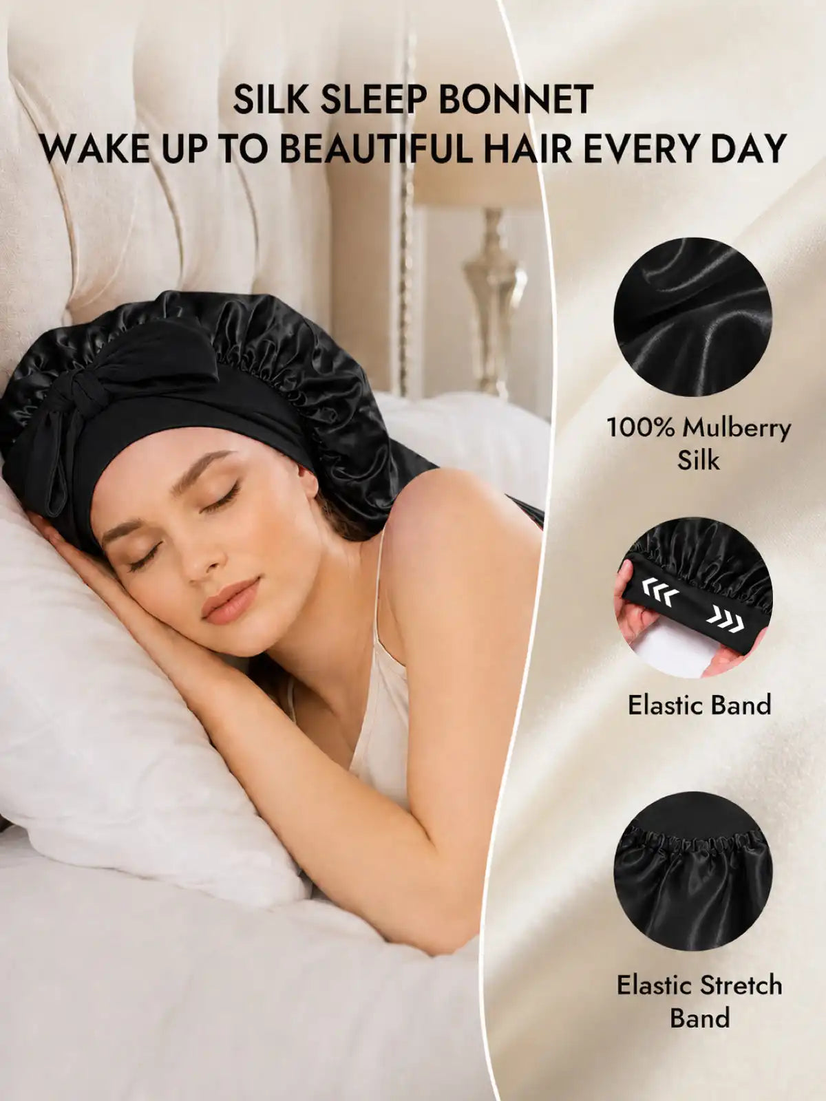 100% Mulberry Silk Double-Layer Long Bonnet with Adjustable Long Tie