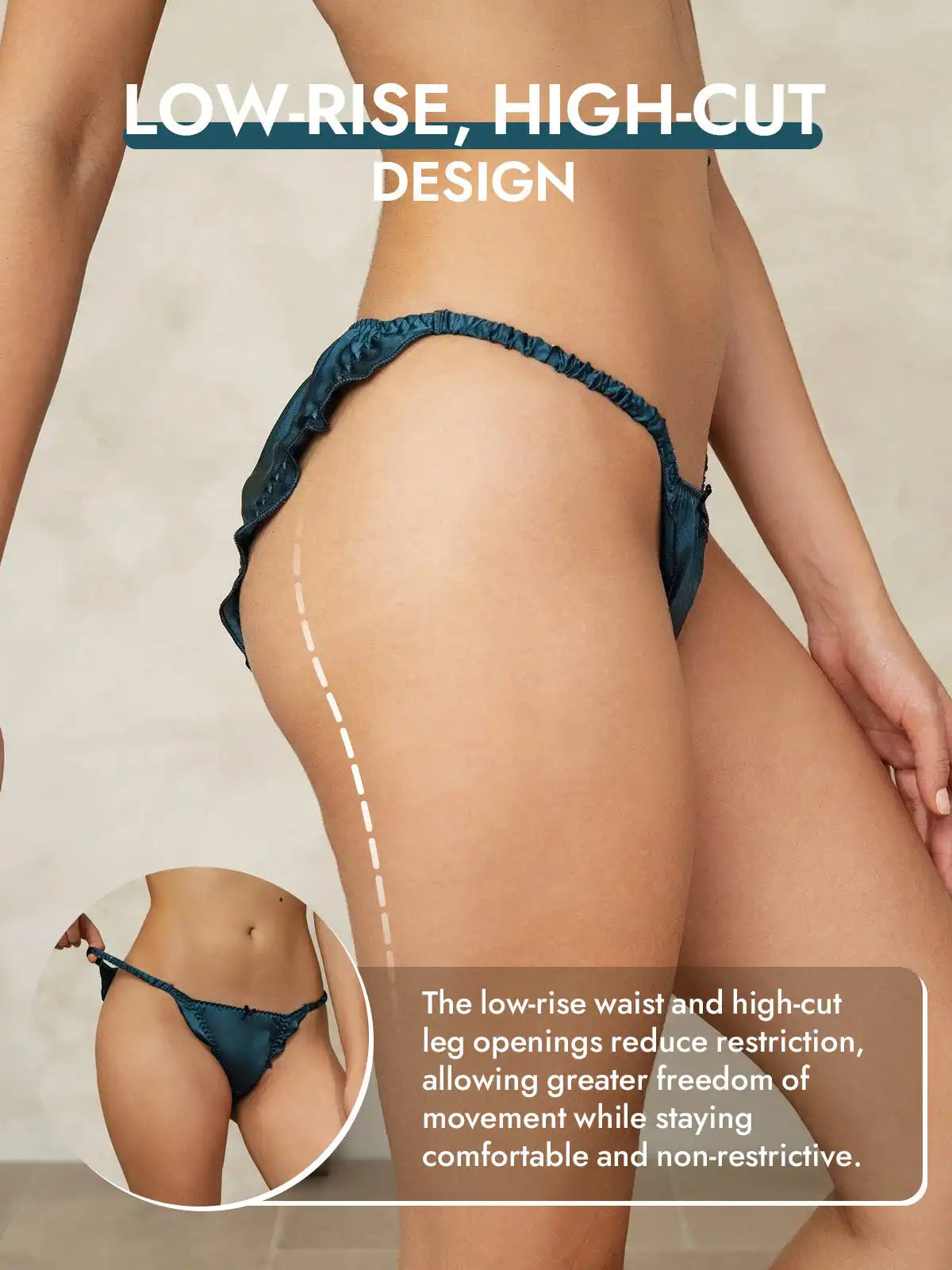 100% Mulberry Silk Ruffle Trim String Panty