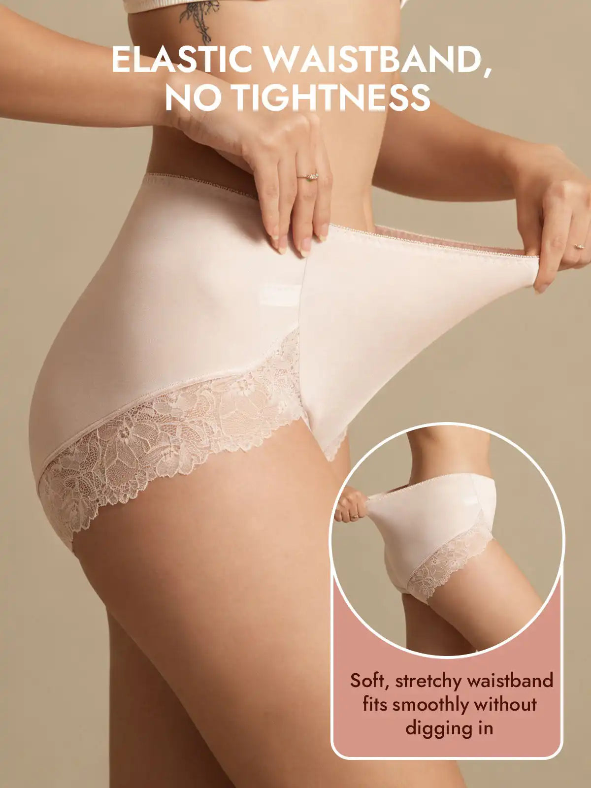 100% Mulberry Silk High Rise Knickers Lace Trim Panty