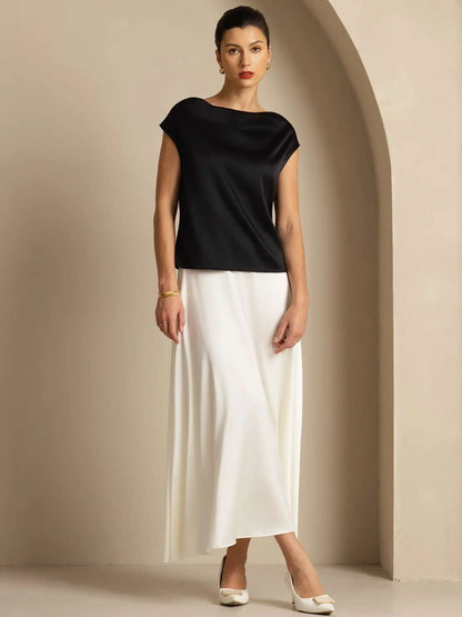 19Momme Women's Silk Cap Sleeve Cowl Neck Top