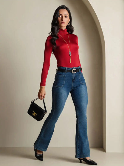 Silk Long Sleeve High Neck Women's Top