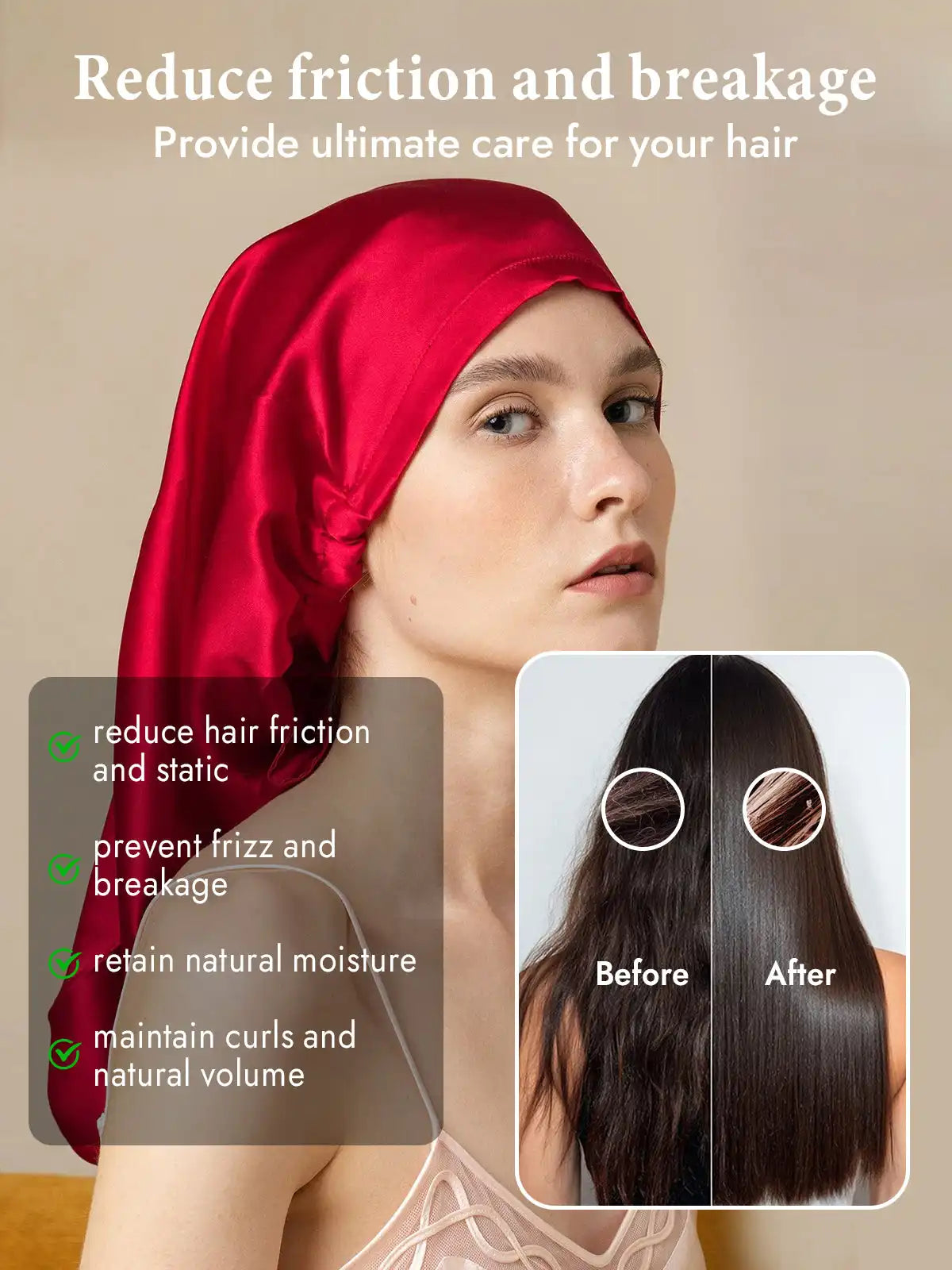 100% Mulberry Silk Elegant Bonnet for Long Hair