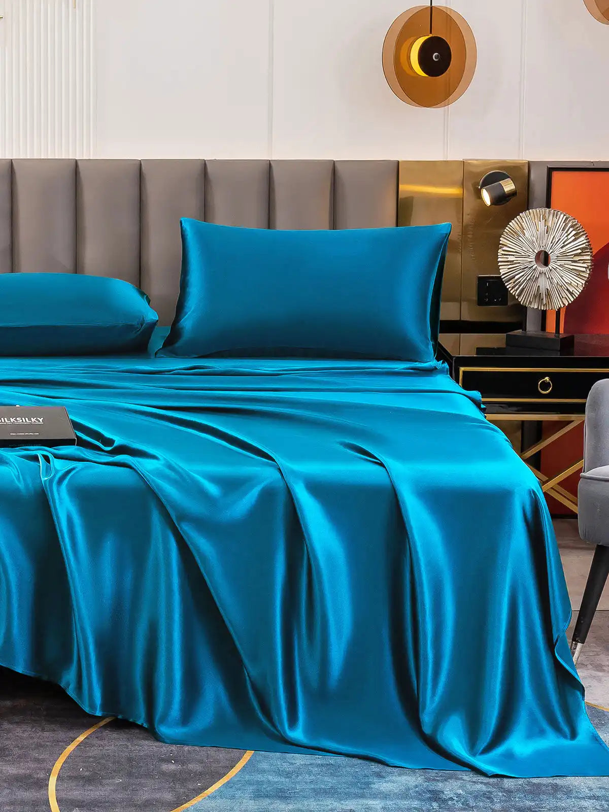 19Momme 4Pcs 100% Mulberry Silk Bedding Set Fitted&Flat Sheets+2x Pillowcases