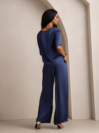 Women's 100% Mulberry Silk Half Sleeve Round Neck Pajamas Set