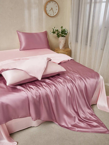 19Momme 4Pcs Silk Set Duvet Cover+Flat Sheet+2x Pillowcases