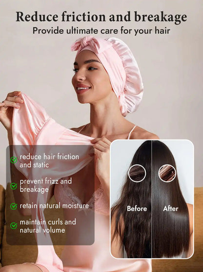 100% Mulberry Silk Double-Layer Bonnet with Adjustable Long Tie