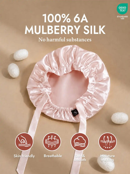 100% Mulberry Silk Sleep Bonnet with Ribbons