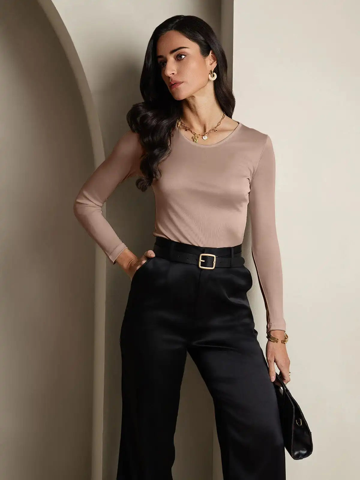 Women's Silk Long Sleeve Round Neck Top