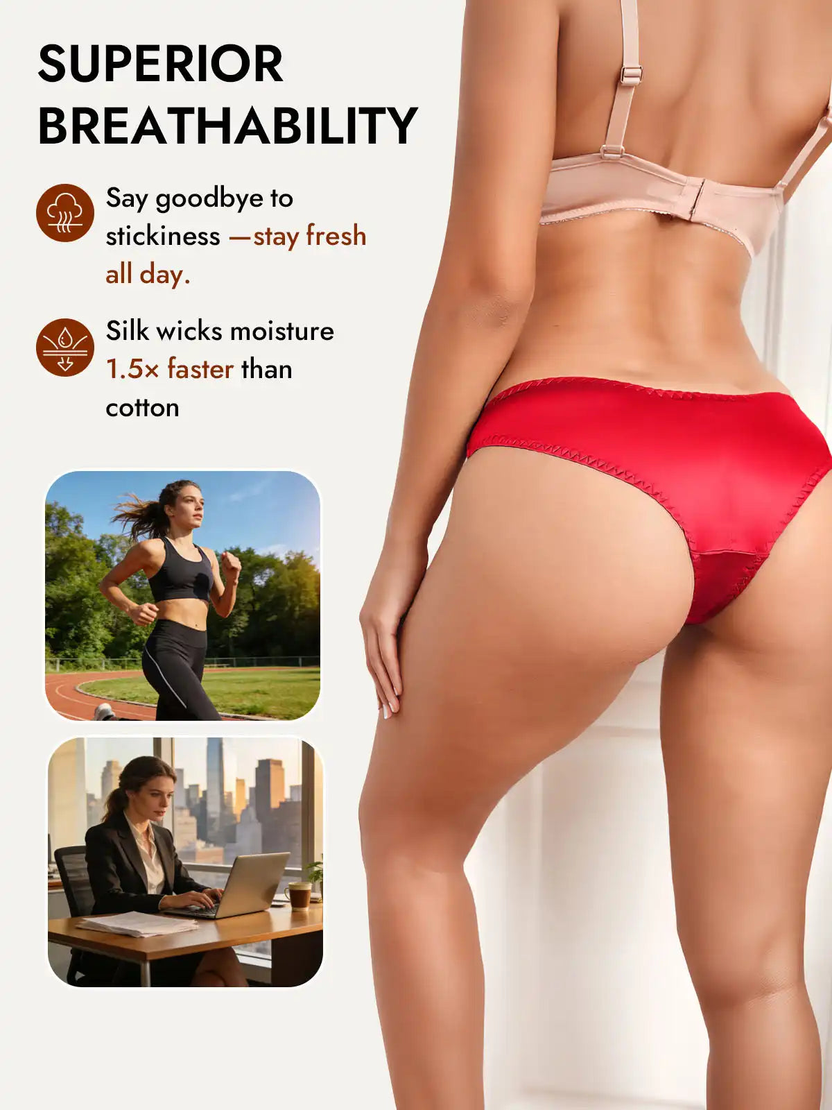 100% Mulberry Silk Briefs Comfy Breathable Panty