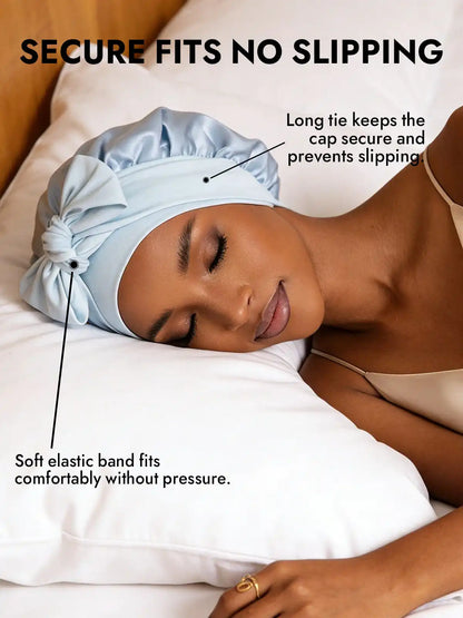 100% Mulberry Silk Double-Layer Bonnet with Adjustable Long Tie