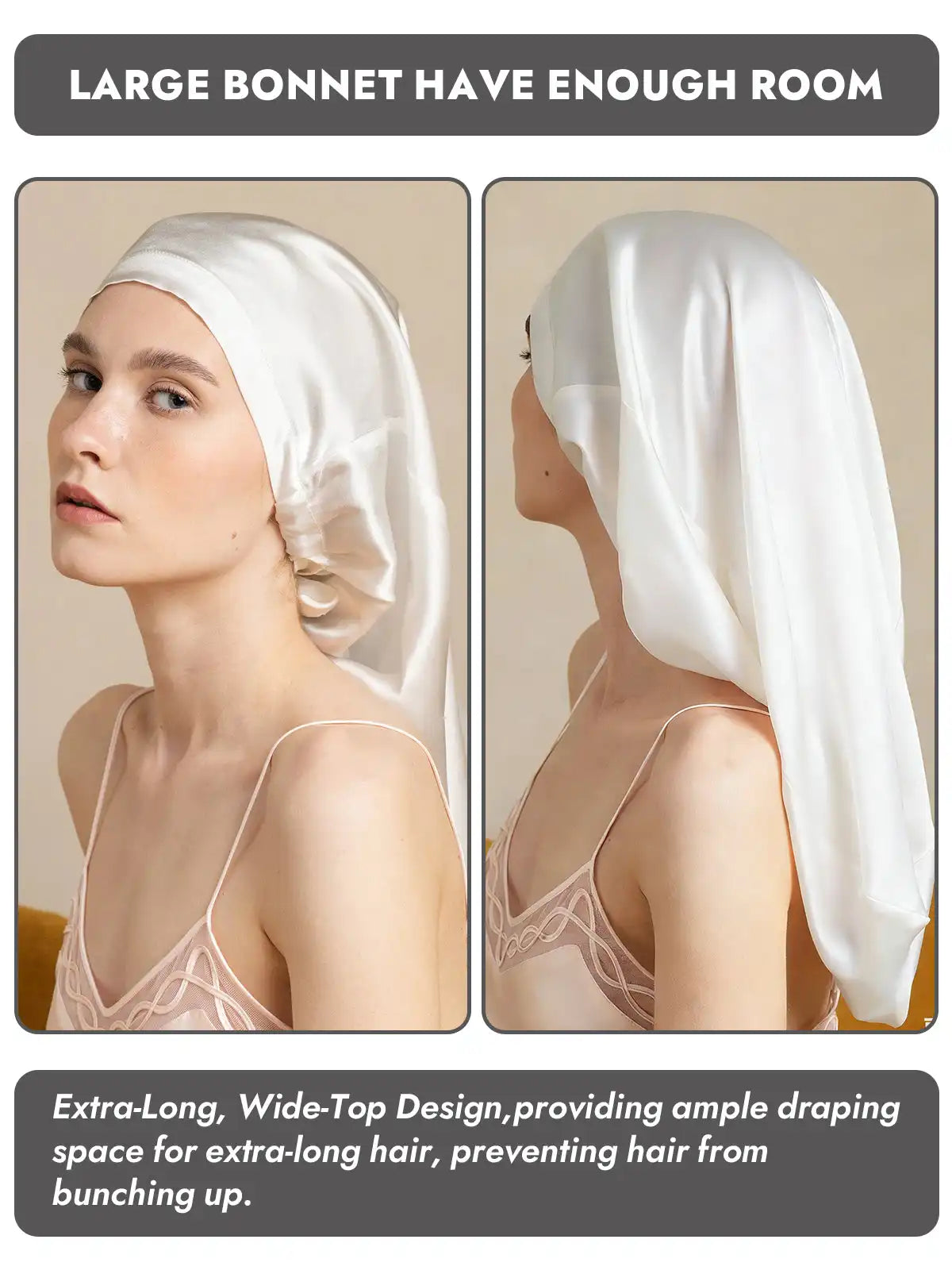 100% Mulberry Silk Elegant Bonnet for Long Hair