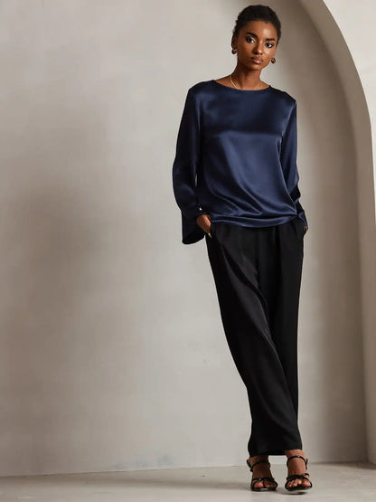 19Momme Silk Bell Sleeve Boat Neck Women's Top
