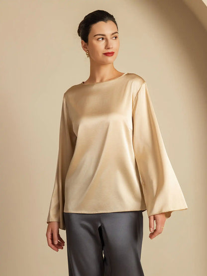 19Momme Silk Bell Sleeve Boat Neck Women's Top