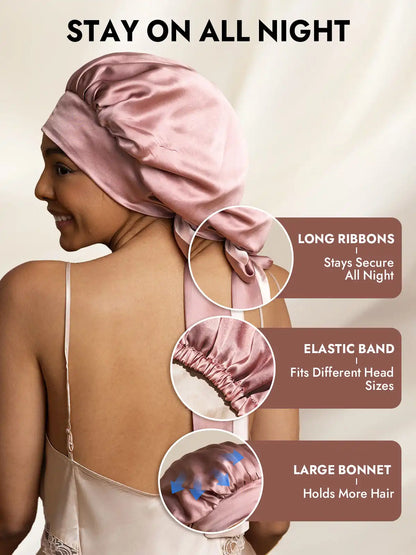 Women's 100% Mulberry Silk Casual Bonnet with Long Ribbons (Two-tone and Double-sided)