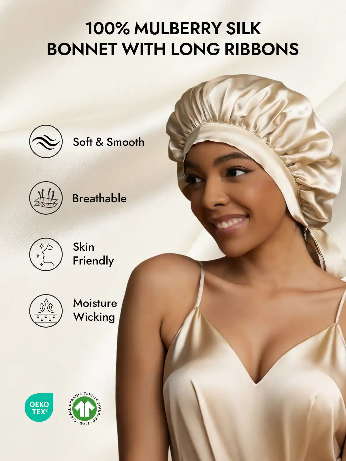 100% Mulberry Silk Elegant Bonnet with Long Ribbons