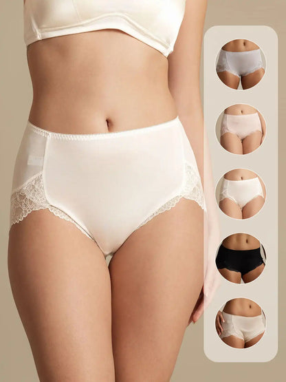 100% Mulberry Silk High Rise Knickers Lace Trim Panty