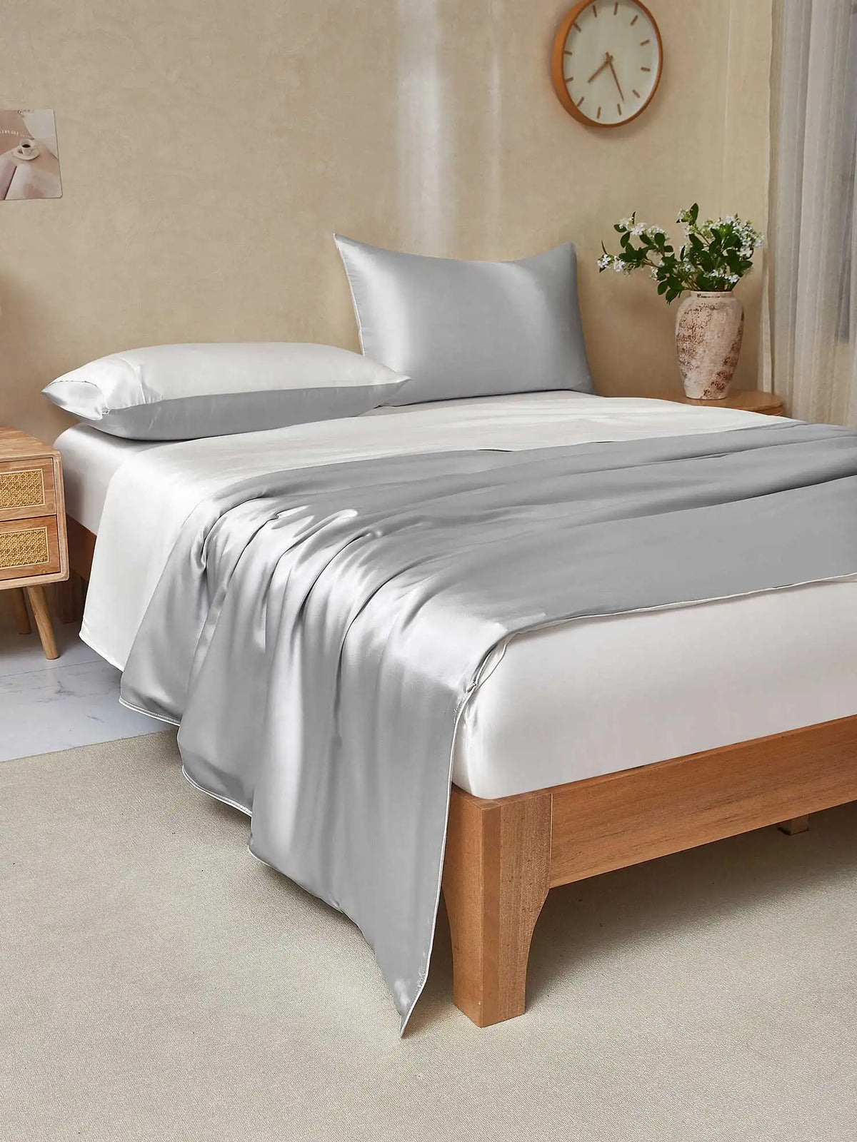 22Momme 4Pcs Silk Set Duvet Cover+Fitted Sheet+2x Pillowcases