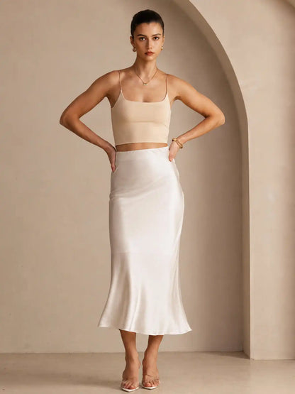 19Momme Silk High Waist Elegant Maxi Skirt