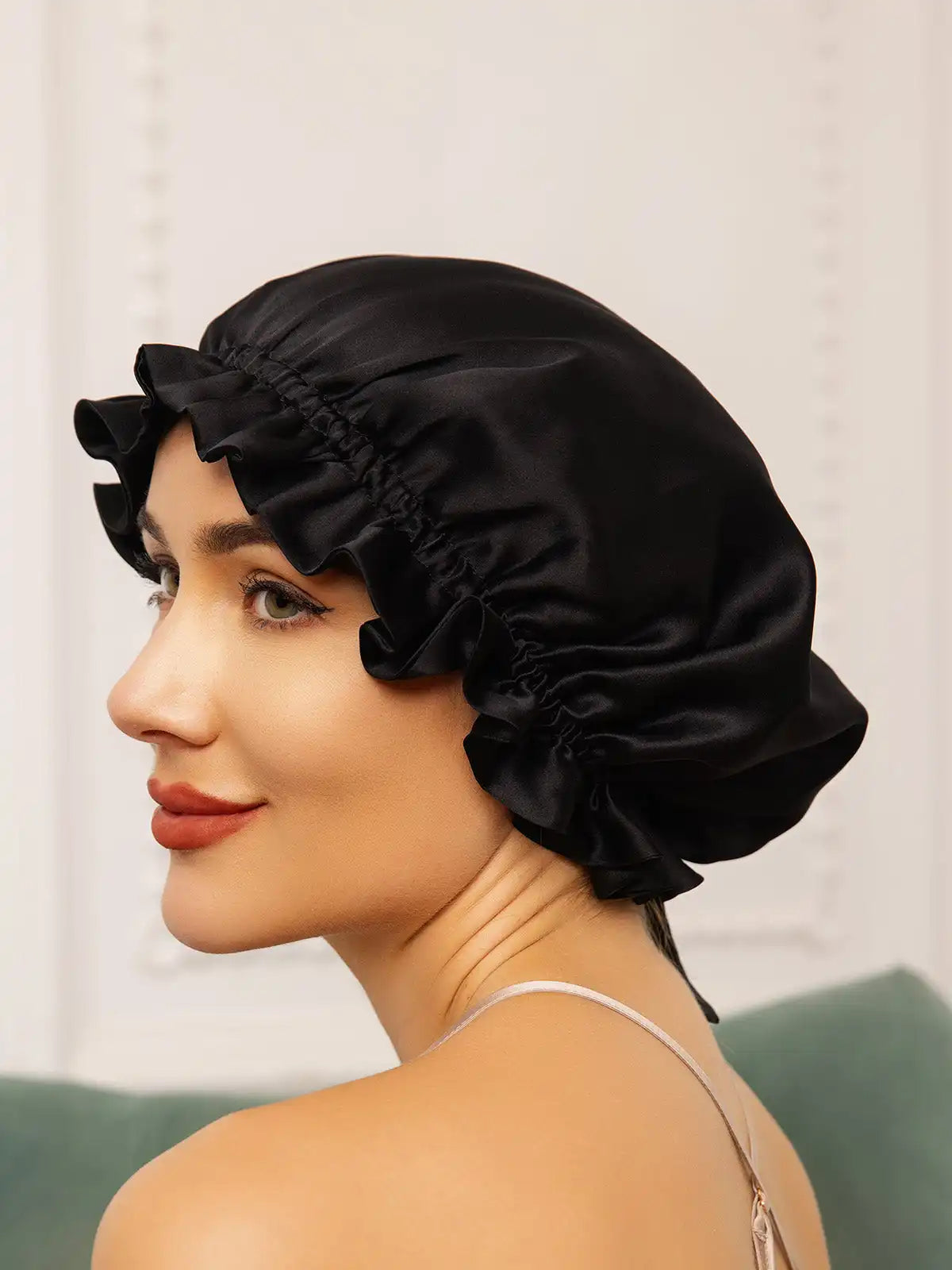 100% Mulberry Silk Sleep Cap Double Layer Bonnet with Ribbon