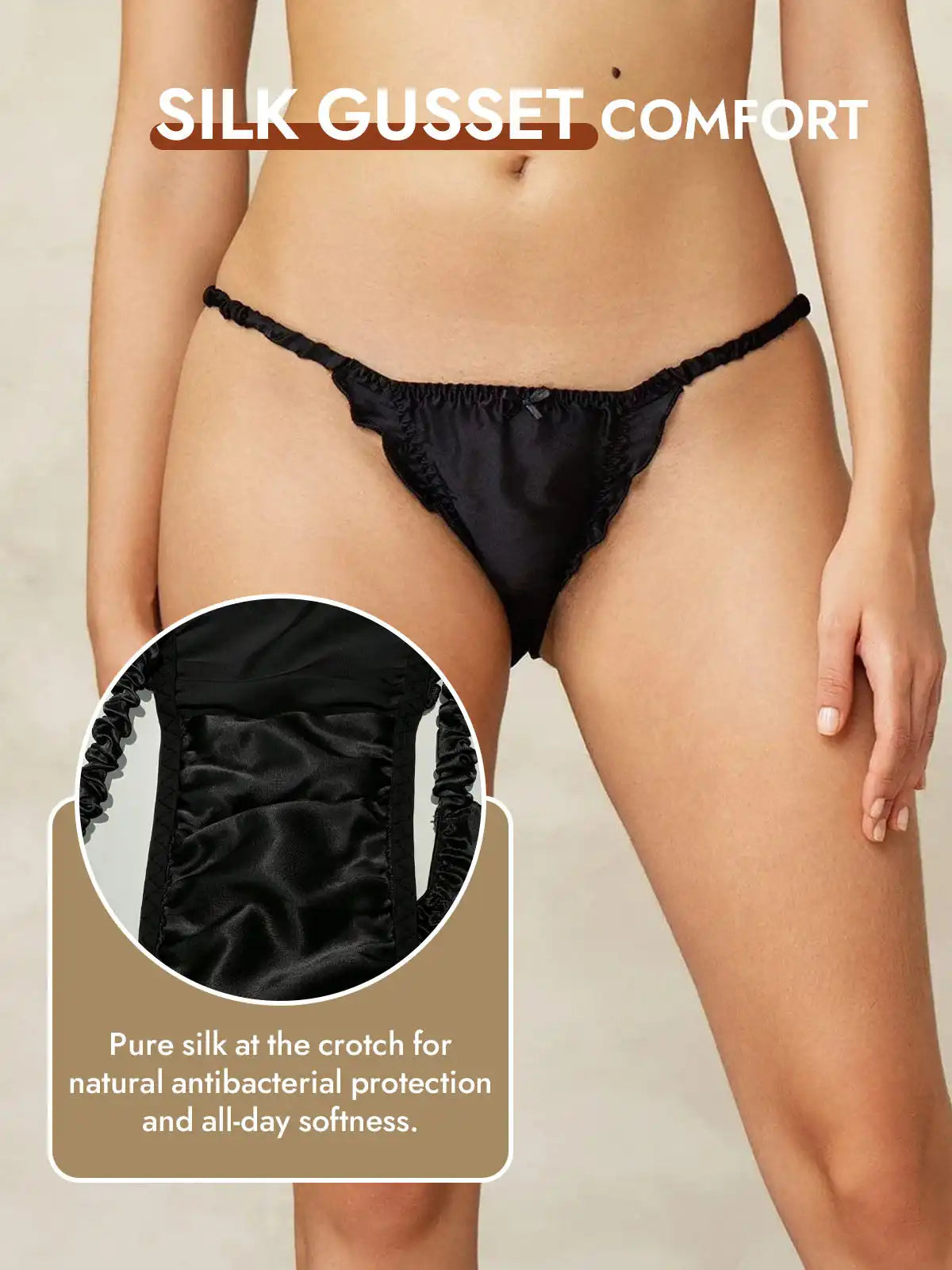 100% Mulberry Silk Ruffle Trim String Panty
