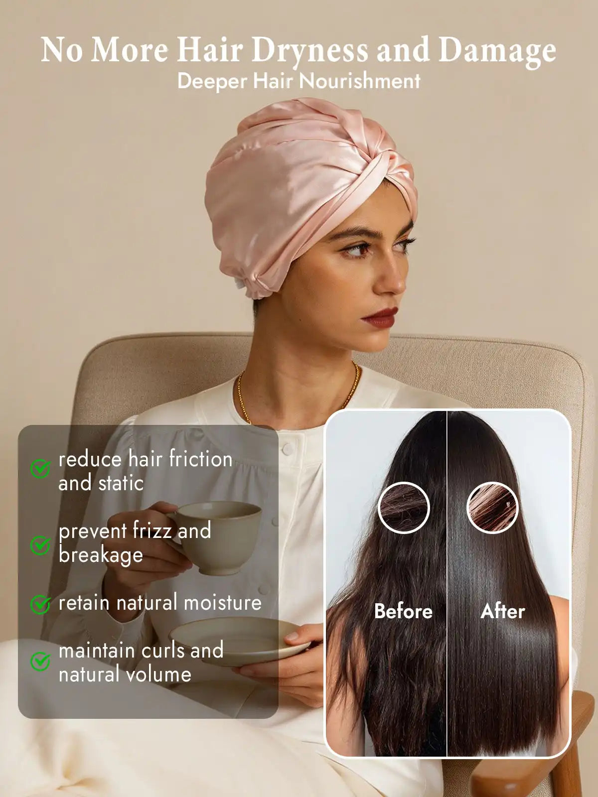 22Momme 100% Mulberry Silk Knot-Front Hair Bonnet with Adjustable Button Design