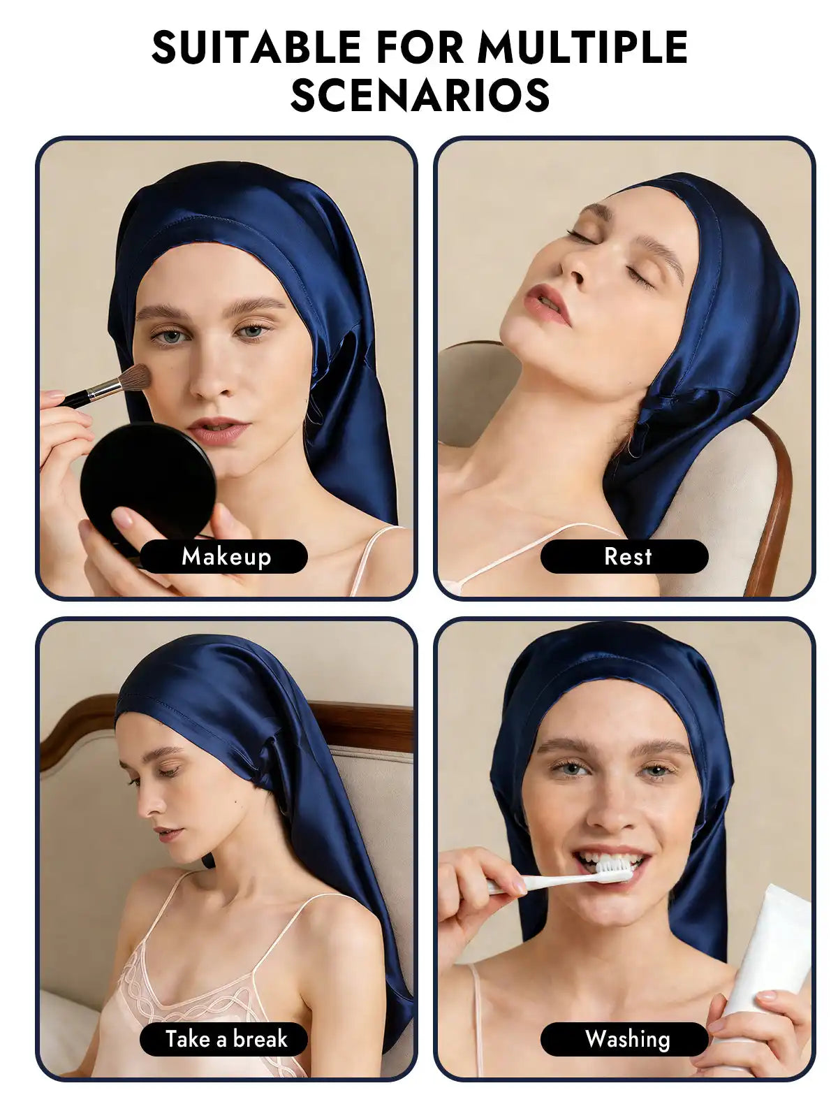 100% Mulberry Silk Elegant Bonnet for Long Hair