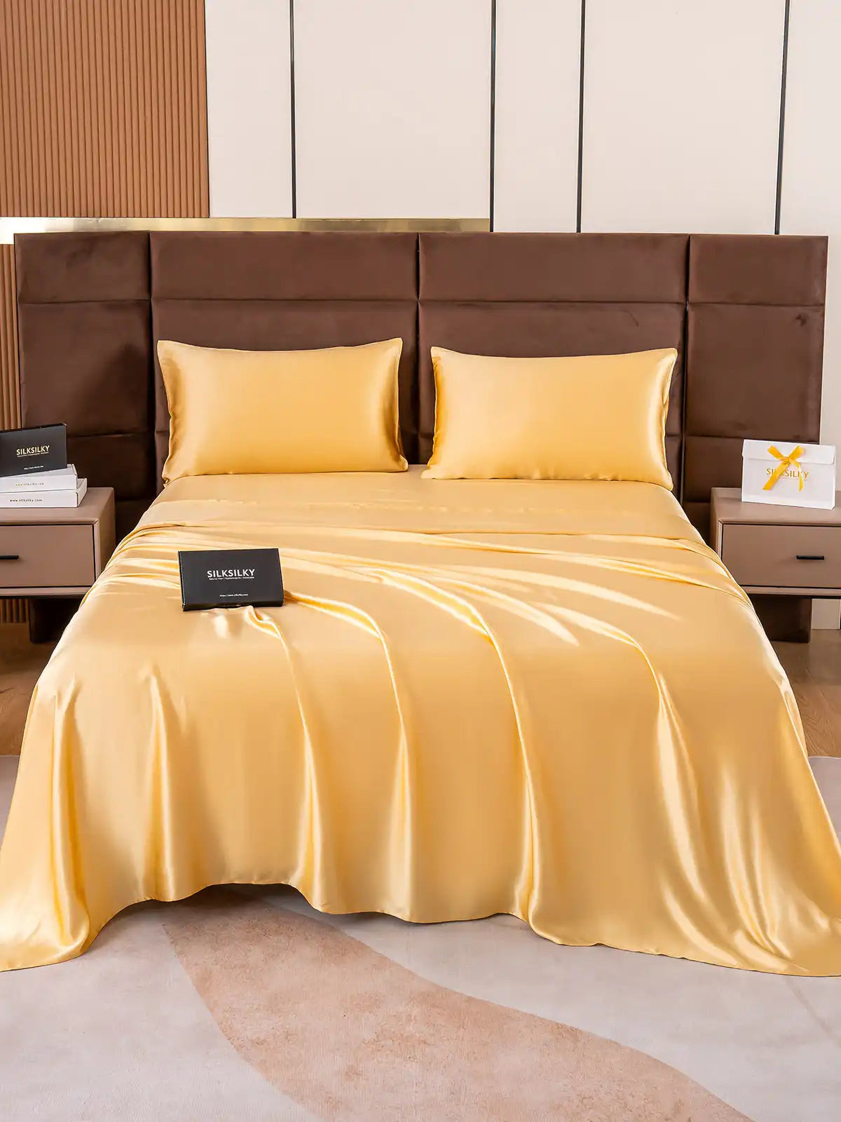 19Momme 4Pcs 100% Mulberry Silk Bedding Set Fitted&Flat Sheets+2x Pillowcases