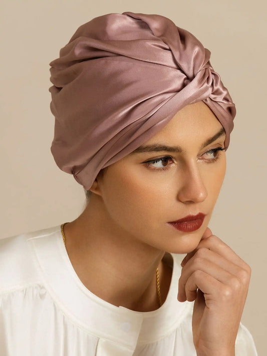 22Momme 100% Mulberry Silk Knot-Front Hair Bonnet with Adjustable Button Design