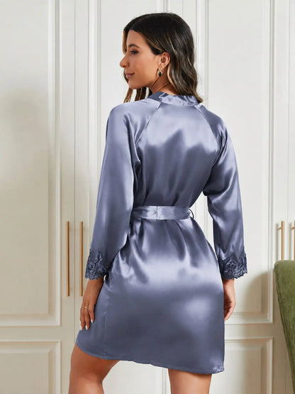 Women's 100% Mulberry Silk 3/4 Sleeve Lace Robe