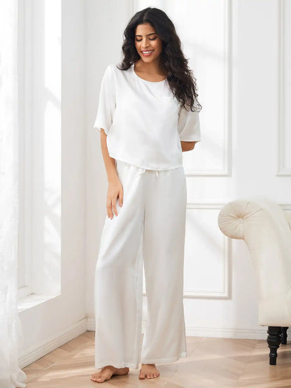 Women's 100% Mulberry Silk Half Sleeve Round Neck Pajamas Set